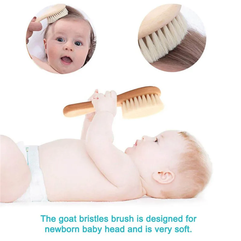 Hair Comb Set 2Pcs/Set Beech Comb Wool Brush Flat Comb Portable Baby Shampoo Brush Wool Soft