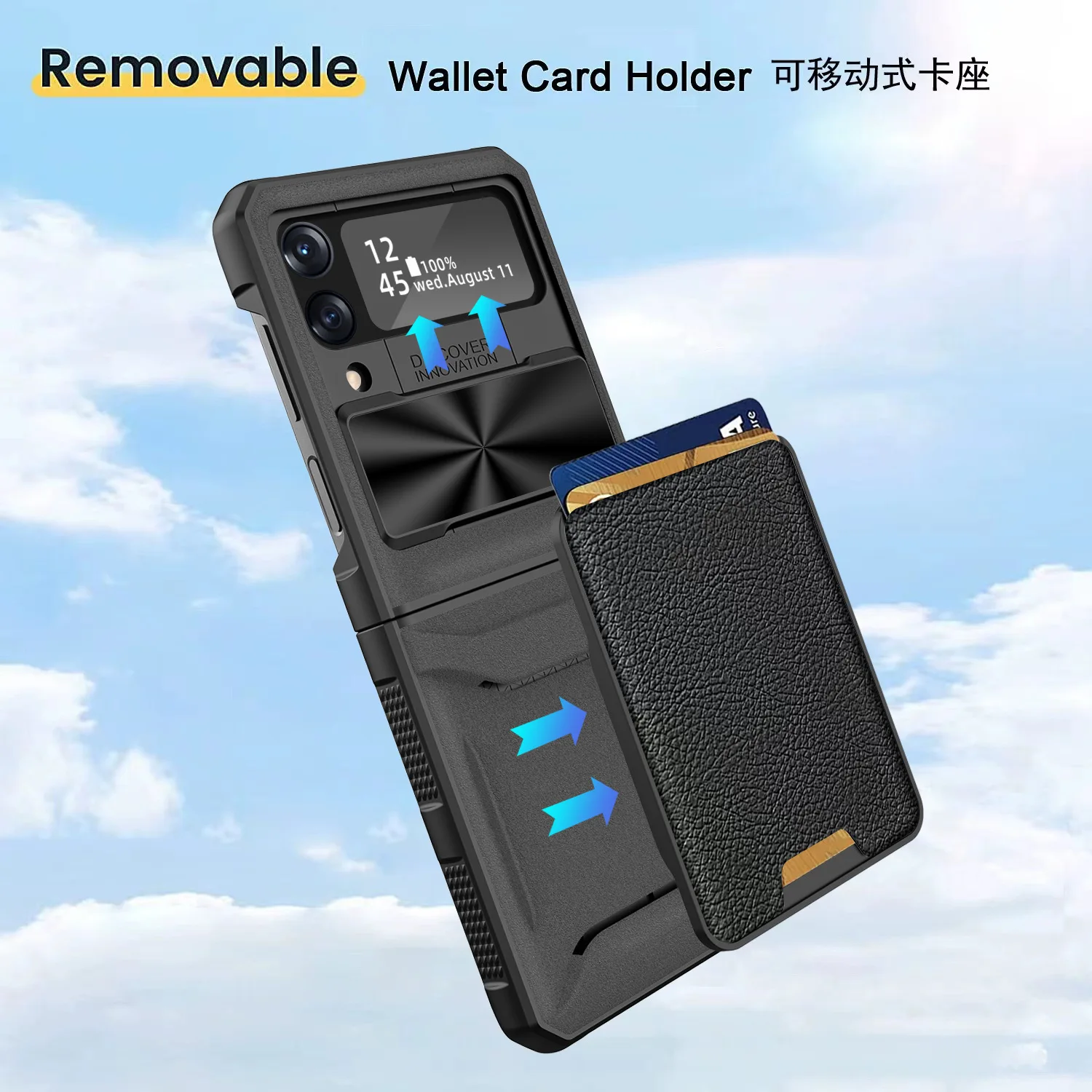 Slide Lens Camera Protection Phone Case For Samsung Galaxy Z Flip 4 Flip4 5G Slot Card Holder Armor Rugged Shockproof Cover