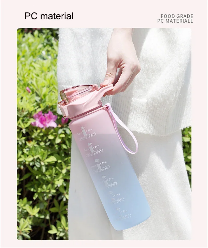 Description Picture 3 of item1 Liter Water Bottle with Straw Female Girls Large Portable Travel Bottles Sports Fitness Cup Summer Cold Water with Time Scale