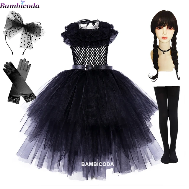 2023 Wednesday Addams Costume For Kids Girls Tulle Belt Gothic