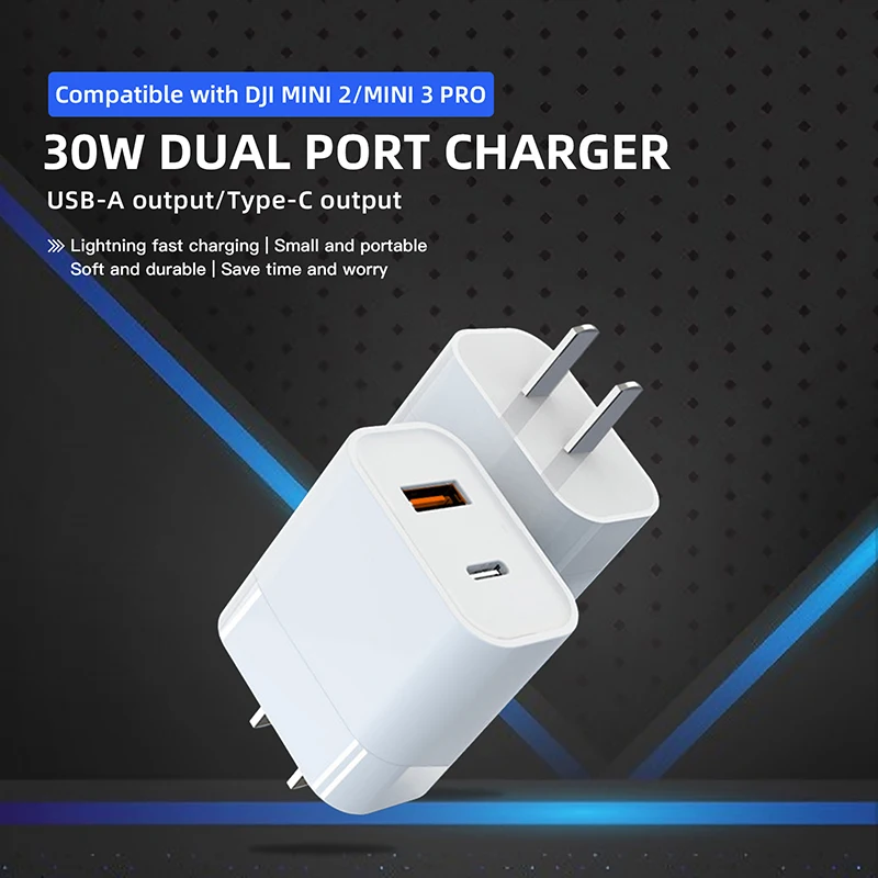 Per Dji Mini 2/3Pro Caricabatteria Drone 30W Gan Dual Port Usb Type-C Port Telecomando Ricarica Rapida Cavo Di Alimentazione Linea
