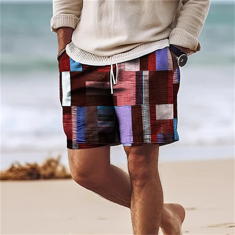 Classic Plaid Checkered 3D Print Mens Board Shorts Summer Gym Fitness Sports Short Pants Comfort Hawaii Swim Trunks Beach Shorts 5