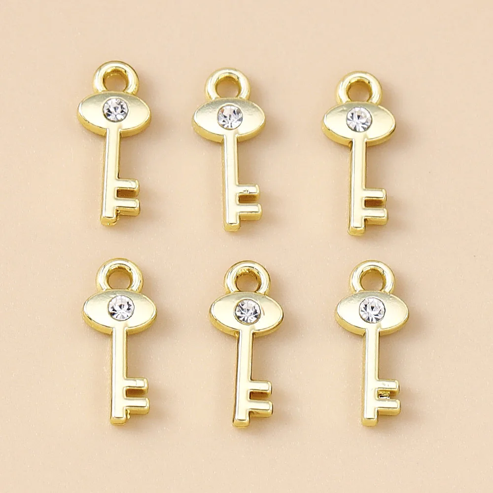 Leslie 10 Stück 5 x 10 mm Mini-Kristall-Schloss-Schlüsselanhänger, Anhänger für Schmuckherstellung, DIY-Halskette, Ohrring, Armband, Zubehör, Basteln