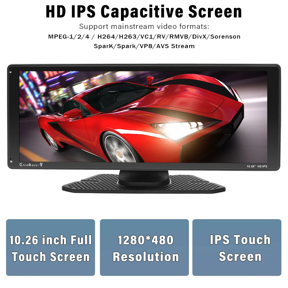 10.26inch IPS Touch Screen Car Monitor Carplay Android Auto WIFI Dashboard Dash Cam Airplay Autolink Bluetooth EQ Smart Player