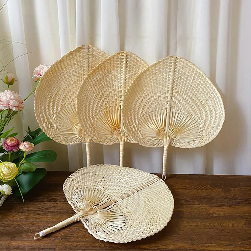 Description Picture 6 of itemSummer Handmade Straw Woven Fans DIY Heart Shaped Bamboo Woven Fan Artificial DIY Woven Cooling Fan Home Decoration