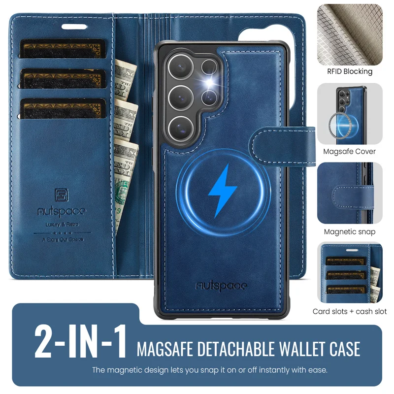 MagSafe Magnetic Flip Leather Phone Case with Wireless Charging and Wallet Card Feature