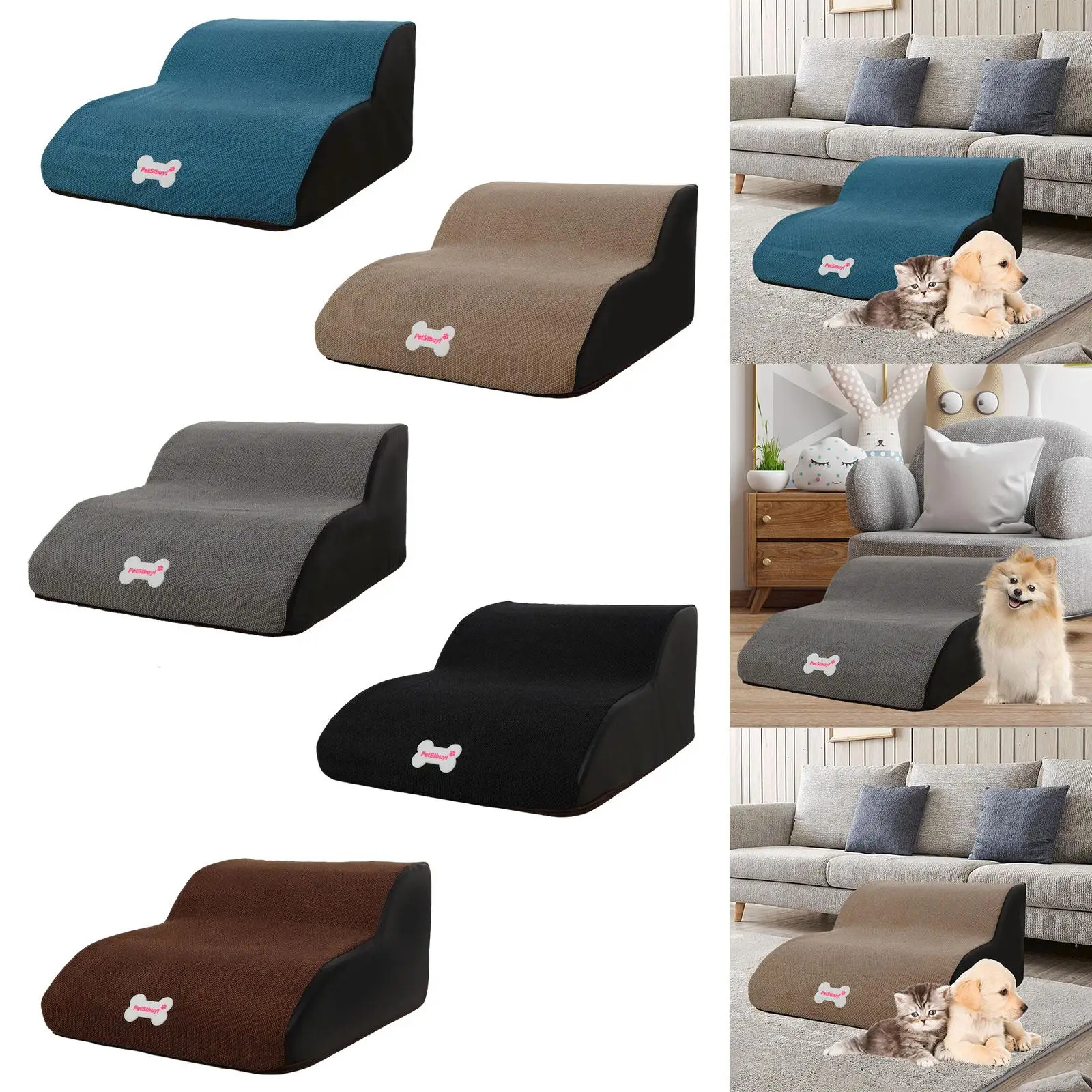 Dog Stairs for High Bed with Washable Cover Soft Lightweight Pet Ramp Non Slip
