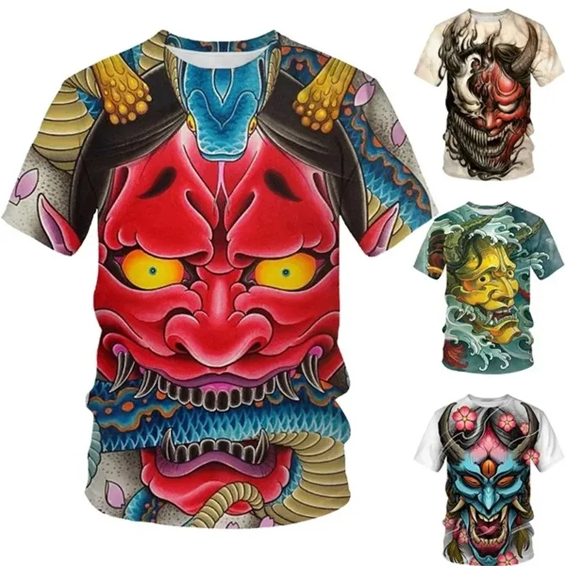 

Japanese Ghost Prajna Graphic T Shirts For Men 3D Printing Round Neck Casual Short Sleeve Tee Tops Personalized Men T Shirts