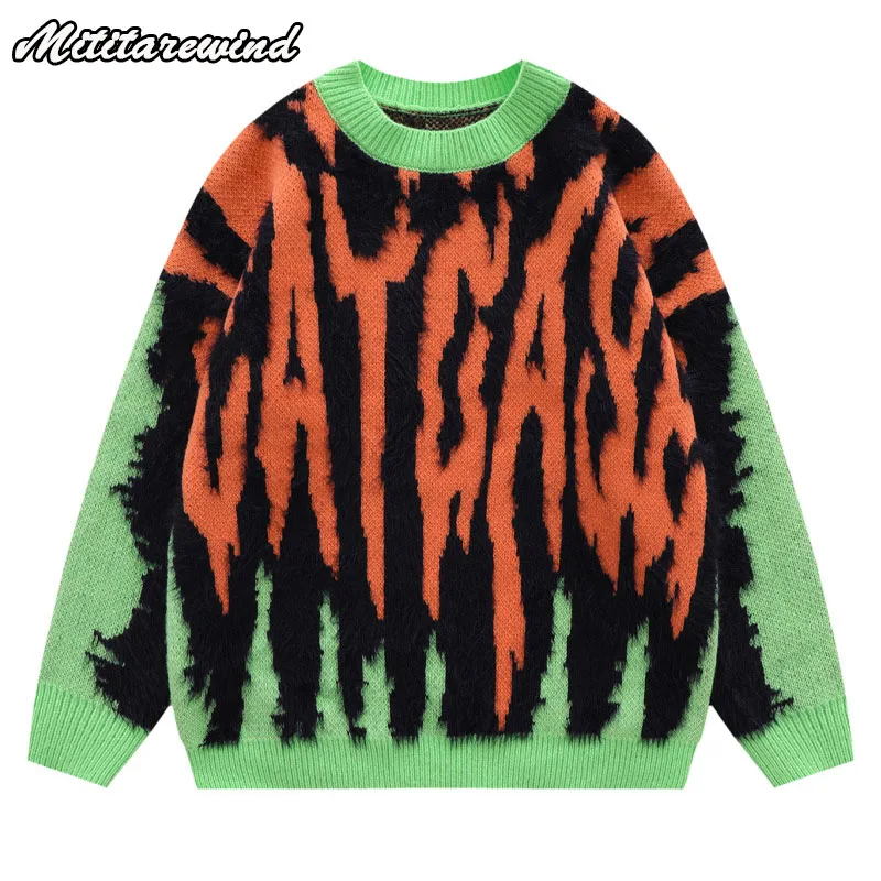 

Spring And Autumn High Street Casual Couple Sweater Hip Hop Loose Y2k Contrast Color Fashion Teenager Design Preppy Pullover