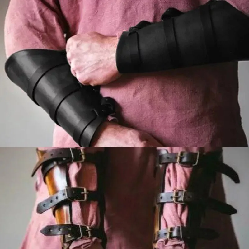 Halloween Retro Medieval Viking Pirate Knight Role Playing Costume Arm Armor Wristband PU Leather Wristband Role Playing Props