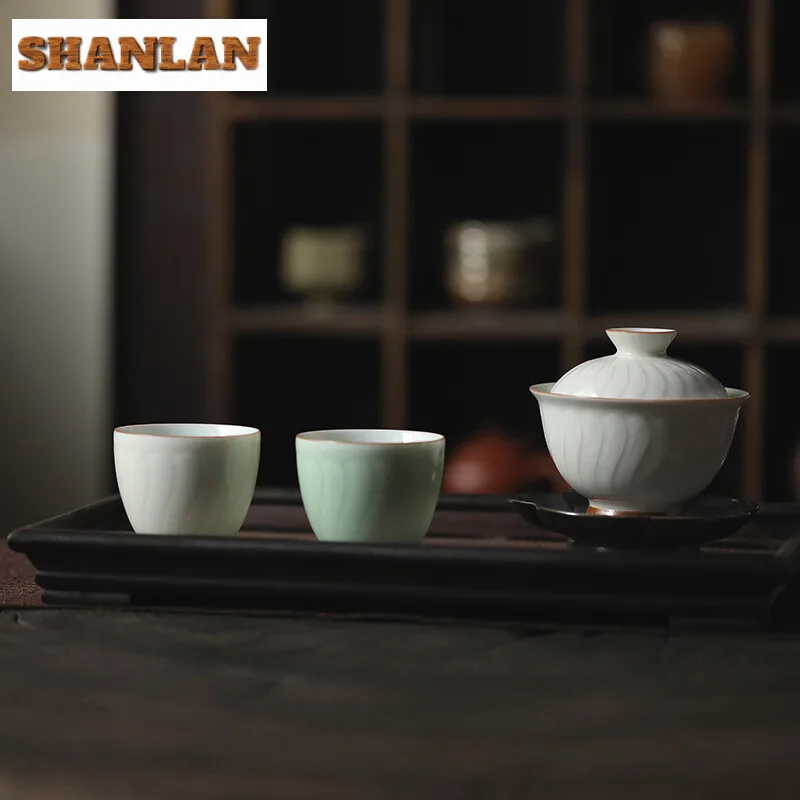 130ml Boutique Pink Green Porcelain Gaiwan Chrysanthemum Petal Tea Tureen Household Tea Maker Cover Bowl Items Decoration