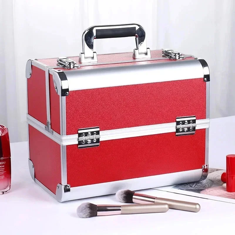 Makeup Case Women Cosmetic Organizer Aluminum Alloy Professional Cosmetic Box Beauty Tattoo Nail Art Supplies Toolbox Suitcase 6