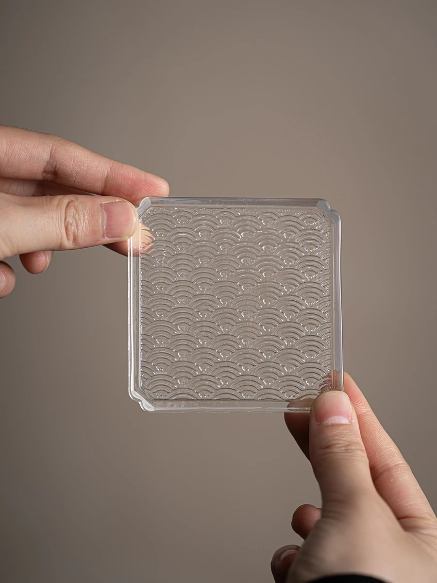 Japanese Sle Glass Tea Cup Coaster Heat Resistant Anti Slip Tea Mat Transparent Tea Accories Cup Base Fre Sle Handmade