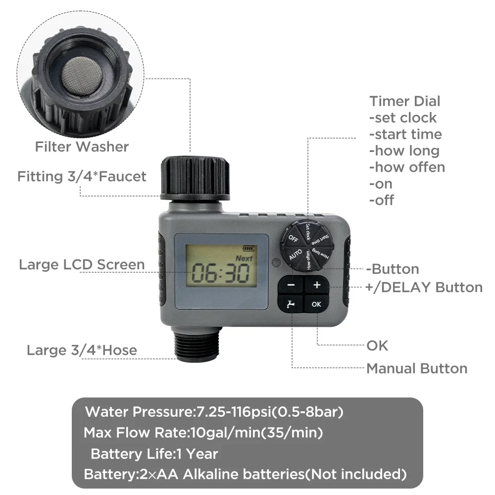 Smart Outdoor Automatic Watering System Adjustable Timer LCD Display IP55 Rated for Garden Lawn & Greenhouse Precise Irrigation