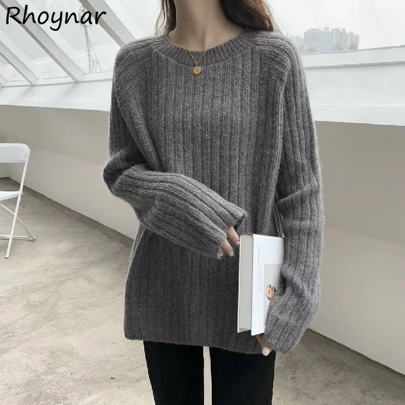 

8 Colors Women Long Sleeve Solid All-match Vintage Casual Sweaters Stylish Aesthetic Females Newly Autumn Side Slit Tender Chic
