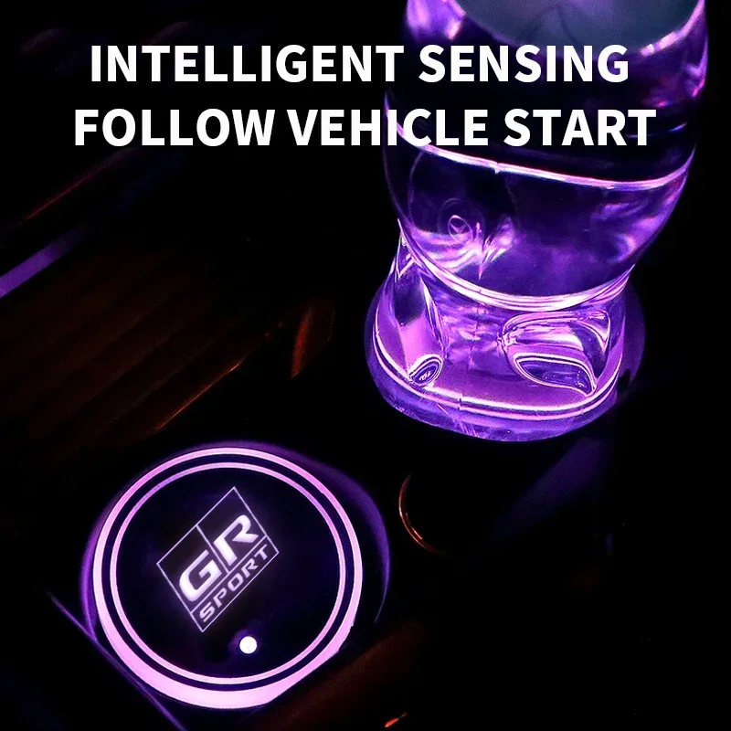 Luminous Led Light Cup Coaster Mat For Toyota GR Sport Gazoo Racing Supra Yaris 86 Corolla RAV4 Avensis Prado Prius Accessories