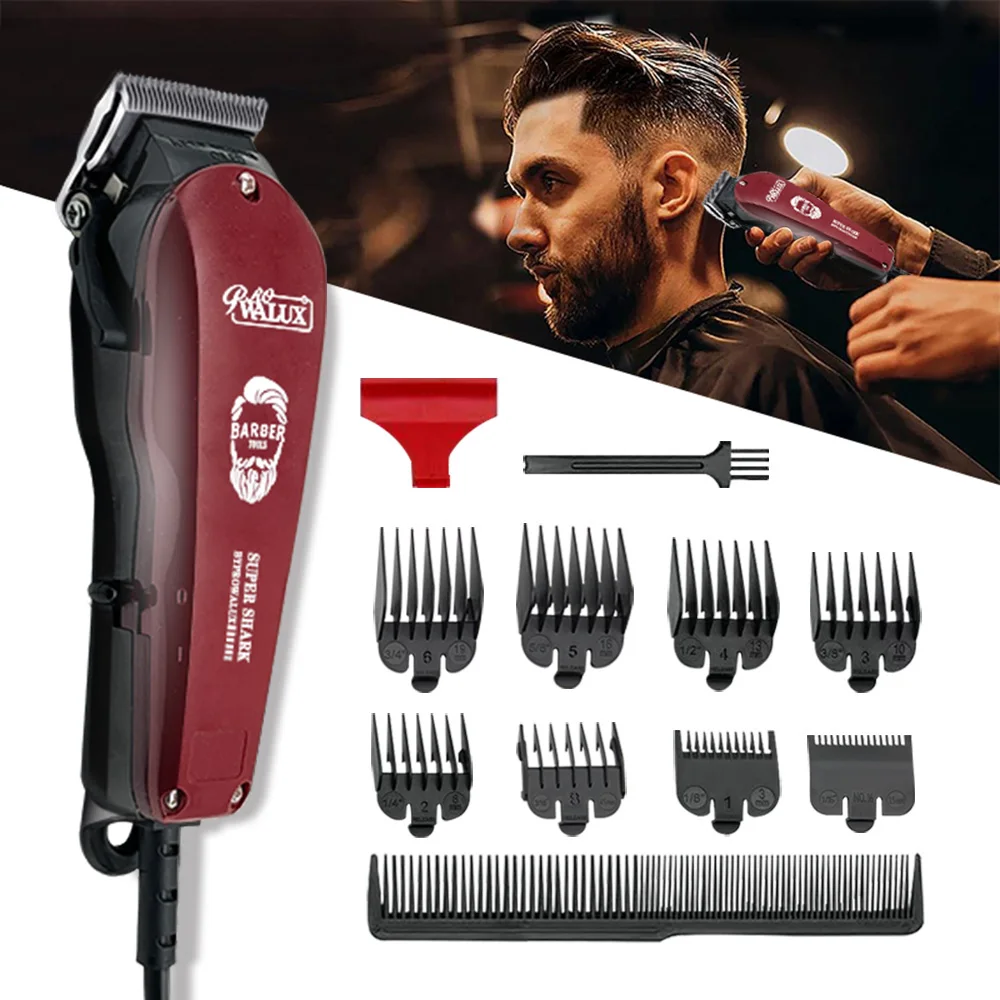 WALUX Professional Barber AC Hair Clipper 10W Powerful Trimmer Home Man Quiet Shaver 2M Cable Hair Cutting Machine 8 Guard Combs 6pcs set universal hair clipper shaver limit combs guide guard replacement attachment suitable for km 1949 km 5027 km 9163