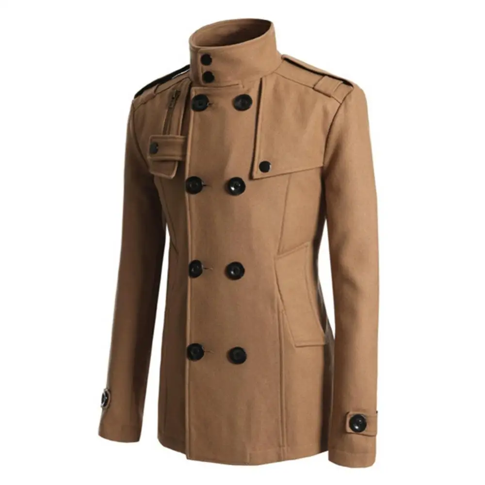 Slim Men Double-breasted Pockets Coat Long Sleeve Woolen Autumn Lapel Ele-choices M-3XL Autumn&Winter Collar Trench for Daily Wo