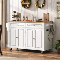 59 W Rolling Kitchen Island with Drop Leaf – Movable Kitchen Carts on Wheels Island with Storage Cabinet, Island Table 3