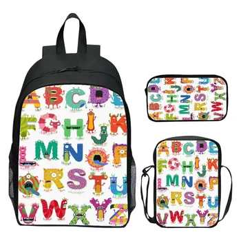 16 inch children's backpack 3-piece set Alphabet Lore alphabet legend elementary school backpack shoulder bag pencil case 1
