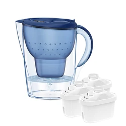 Enhanced Water Purifier Kettle with Alkaline Activated Carbon Filtration and Timer - Clean, Non-Toxic 3.5L Capacity (Blue 3 Filter)
