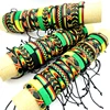 Wholesale 30/50/100pcs Handmade Leather Bracelets Bob Marley Rasta Jamaica Fashion Cuff Jewelry Party Gift Mix Red/Yellow/Green 6