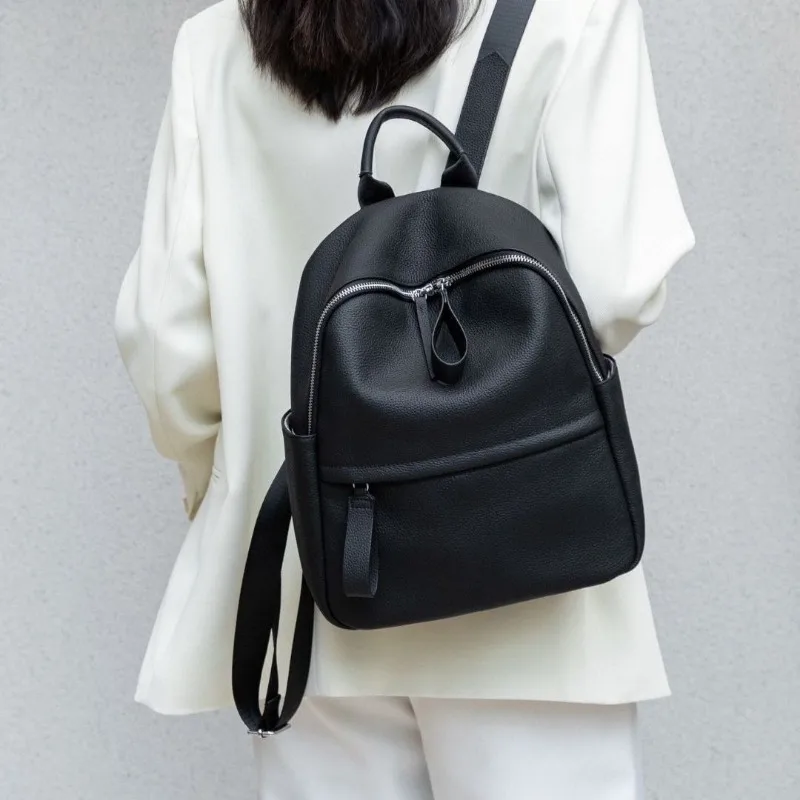 Genuine Leather Backpack female solid color new large capacity leisure travel bag ladies schoolbag wholesale