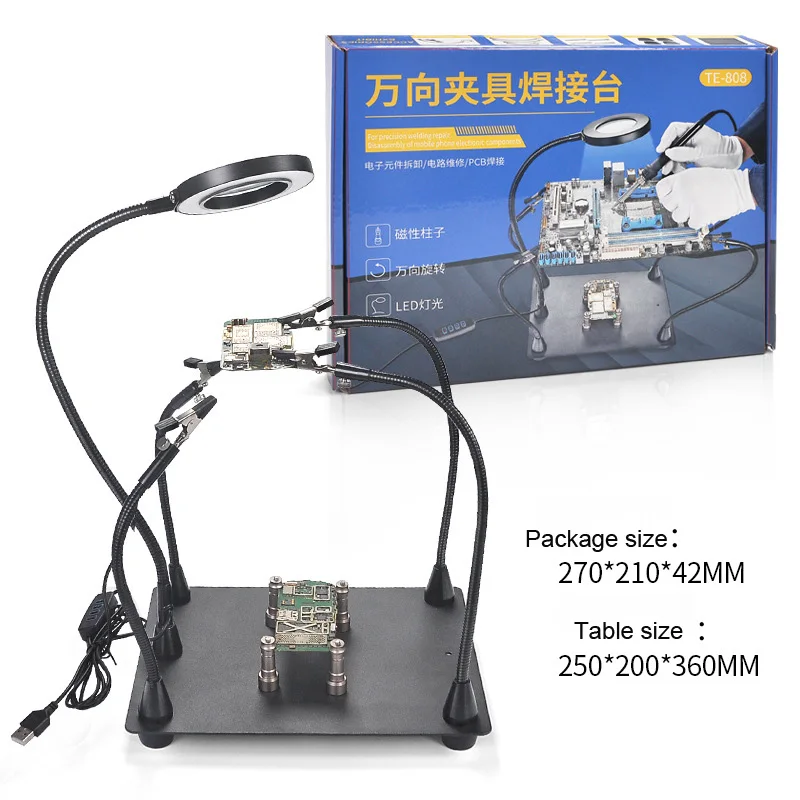 납땜용 세컨드 핸드 PCB 홀더 4개, 웰싱 스테이션, 5배율 LED 돋보기 데스크 램프, PCB SMD 조명 수리 도구