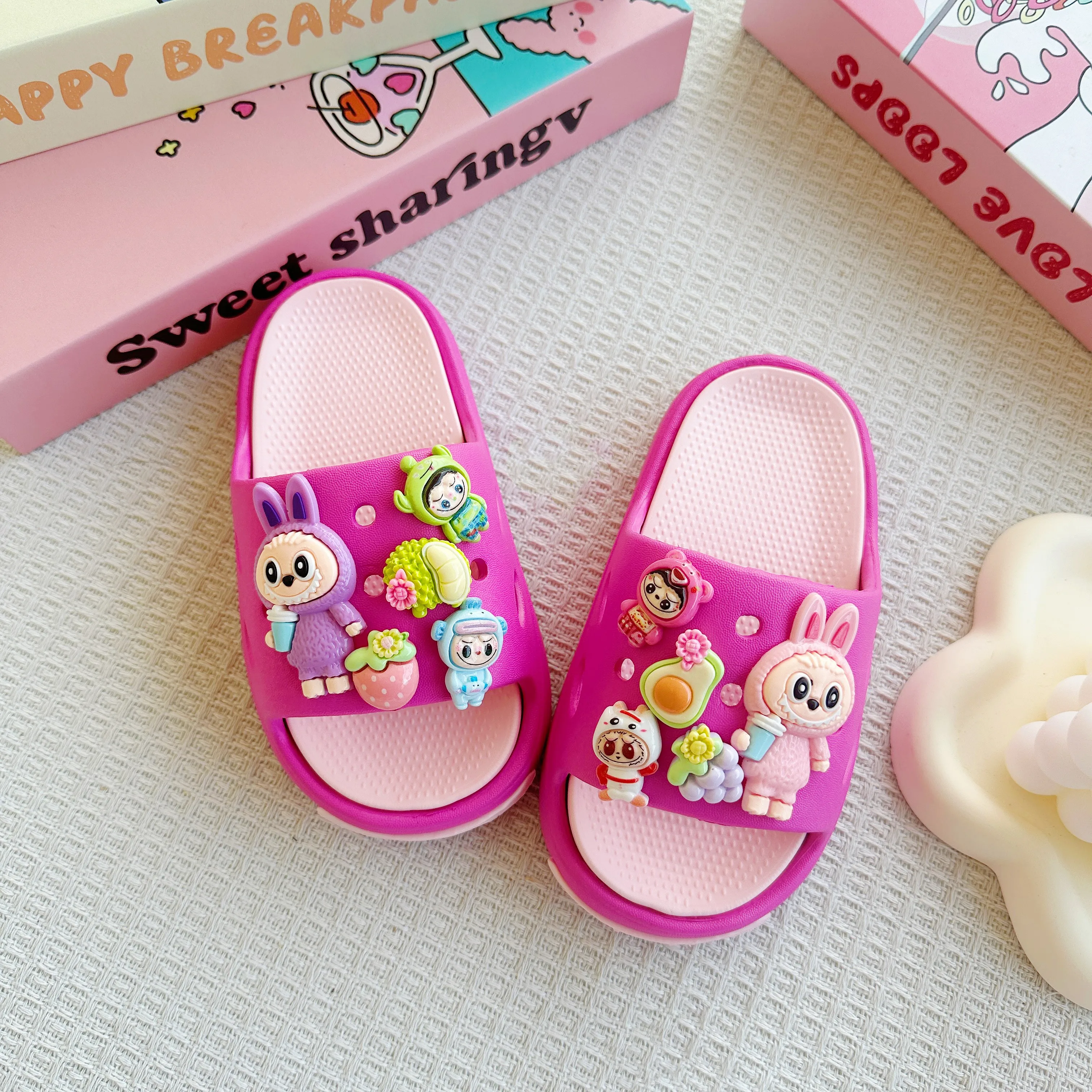 Cartoon Fruit Labubu Eva Slippers for Boys and Girls Fashionable Double Soft-Soled Non-Slip Sandals kids slippers kids sandals