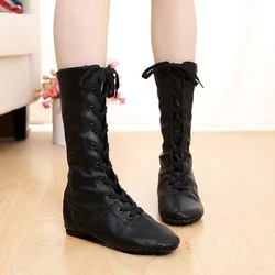 2024 Canvas PU Children Dance Boots New Style Jazz Shoes Lace-ups Long Boot Black Gold Silver Stage Women