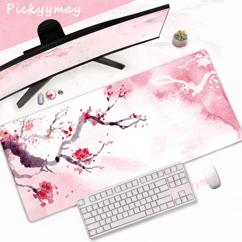 rosa cerejeira flores mousepad casa mesa de computador grande computador mouse almofada arte sakura teclado mause tapete de mesa acessórios do escritório