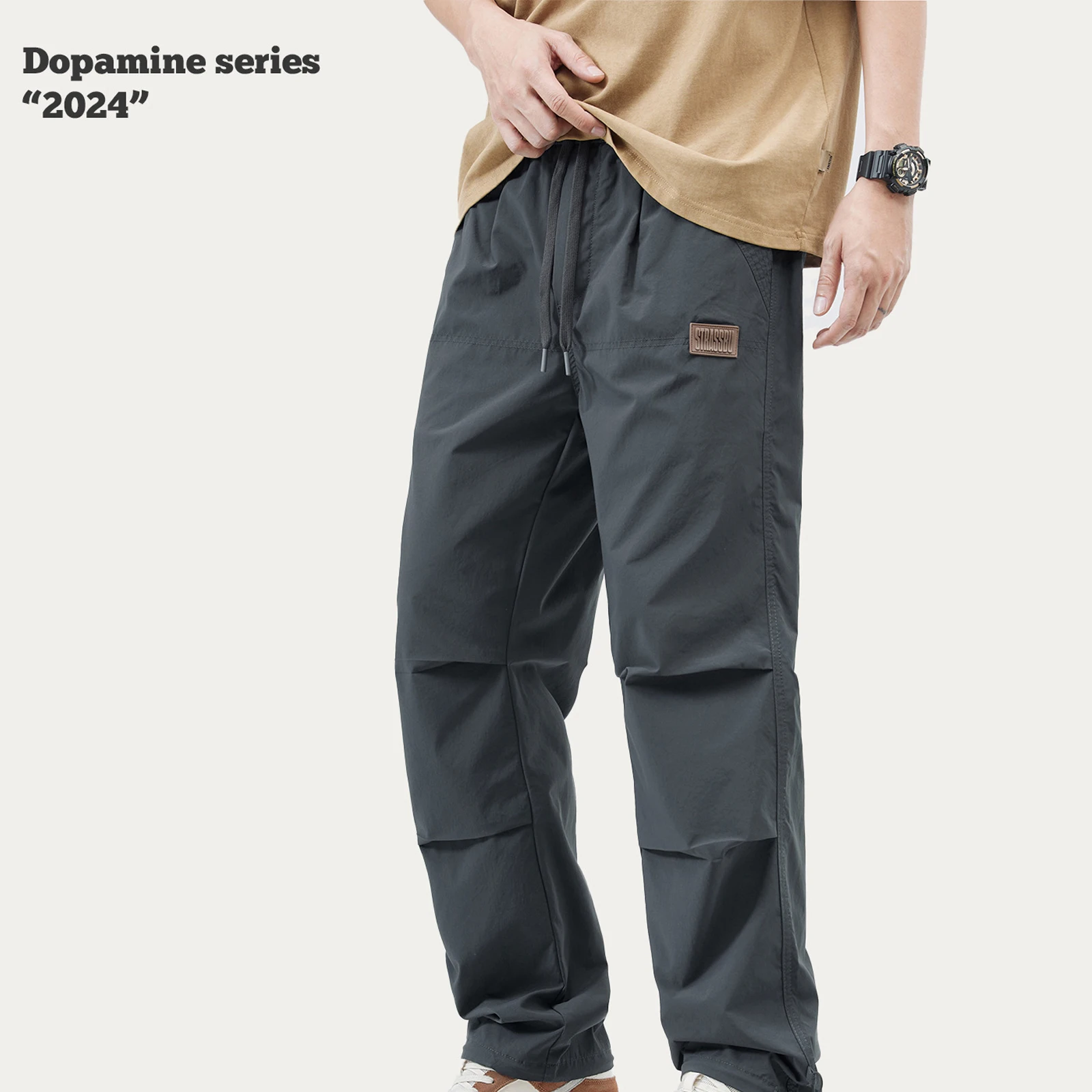 Male Pants Summer Casual Trousers High Street Trend Wide Leg Drawstring Unisex Pants Paratrooper Fashion Brands Men Trousers