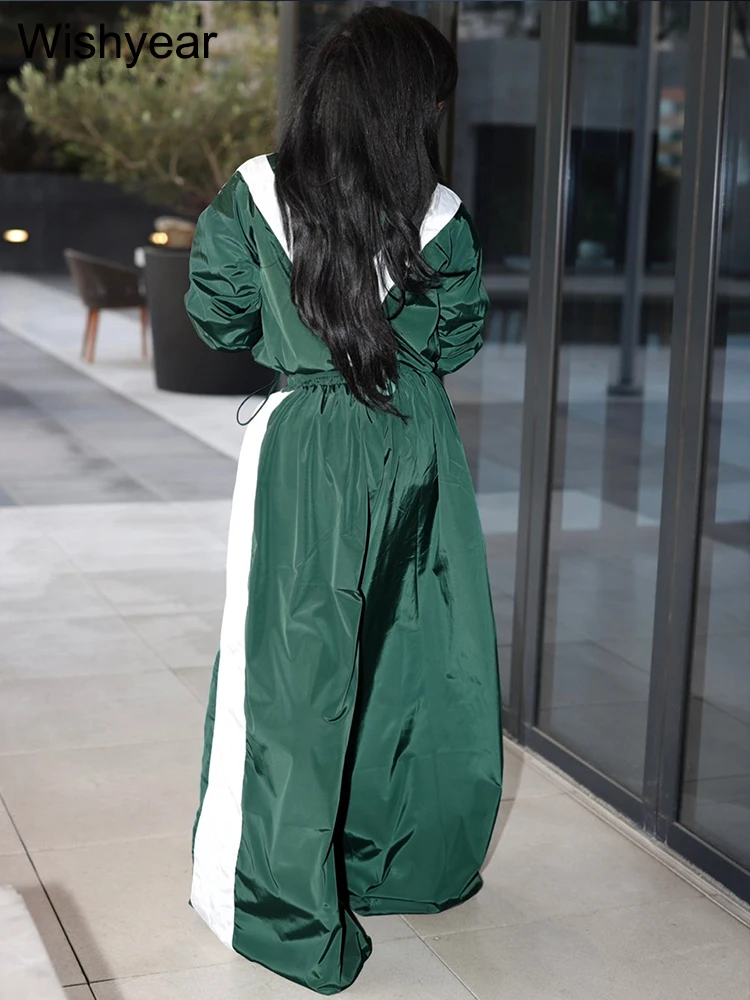 Fashion Striped Patchwork Women 2 Piece Set Wide Leg Pants and Jacket Long Sleeve Zipper Tops Loose Outfits Streetwear Tracksuit 4