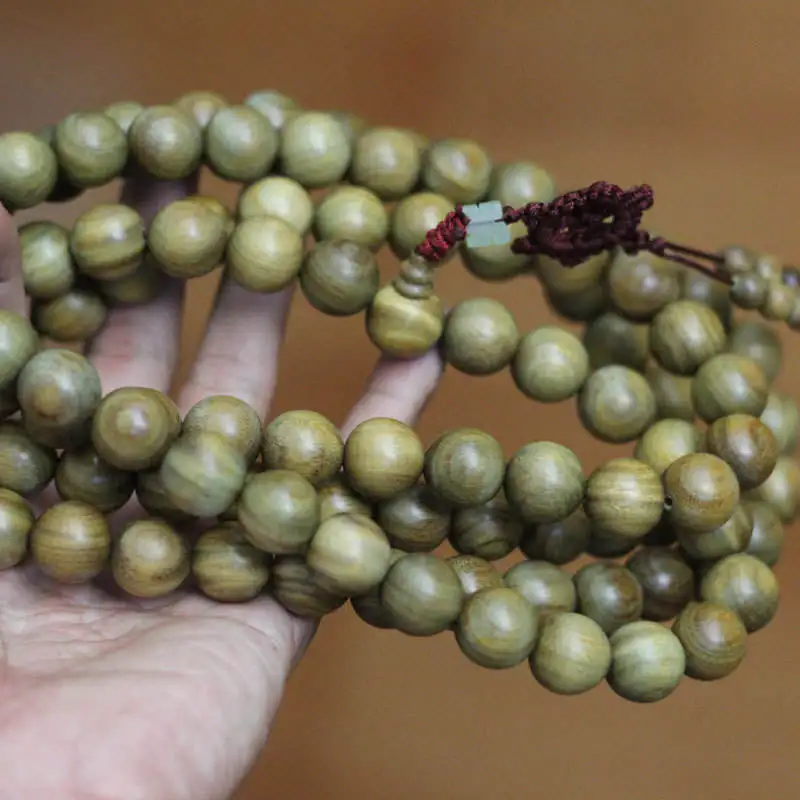 men necklace BRO625 Natural Green Sandalwood Beads Necklace 12mm for Man Buddhist 108 Beads Meditation Prayer Malas Rosary Fragrant Verawood