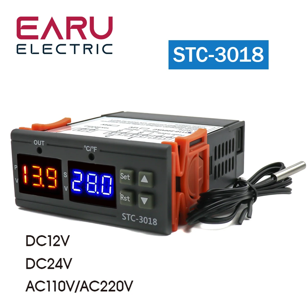 

Цифровой регулятор температуры STC-3018, Терморегулятор с двумя релейными выходами, 12 В постоянного тока, 24 В переменного тока, 220 В переменного тока, термостат с обогревателем и охладителем
