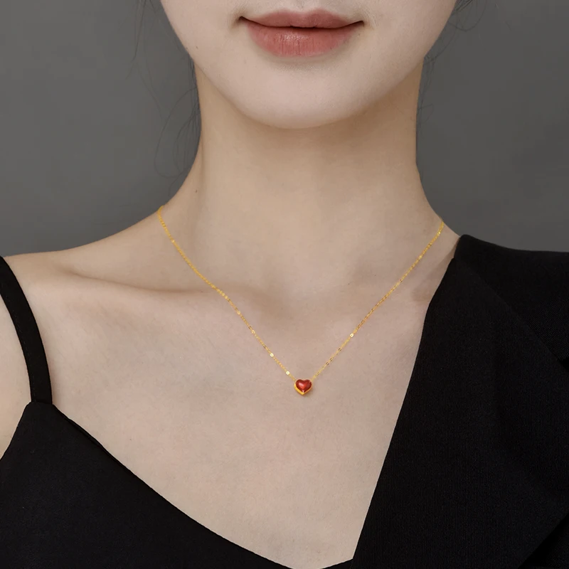 NYMPH Real 24K Yellow Gold Pendant Necklace for Women Solid AU750 Chain Heart Shape Wedding Gift 24K 999 Fine Jewelry D505