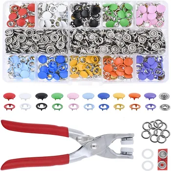 Plier Tool + 400/800 pcs 10 Color Metal Sewing Buttons Hollow/Solid Prong Press Studs Snap Fasteners for Installing Clothes Bags 1