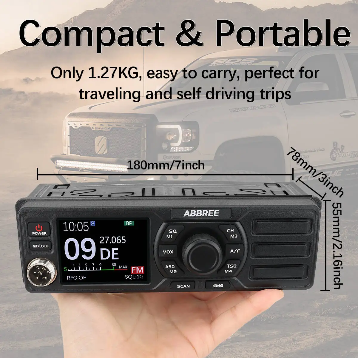 ABBREE Walkie Talkie AR-M7 CB Mobile Radio 27 MHz AM Air Band Long Range Dual Mode Watch Emergency Channel 9/19 FM Vox Car Radio 5