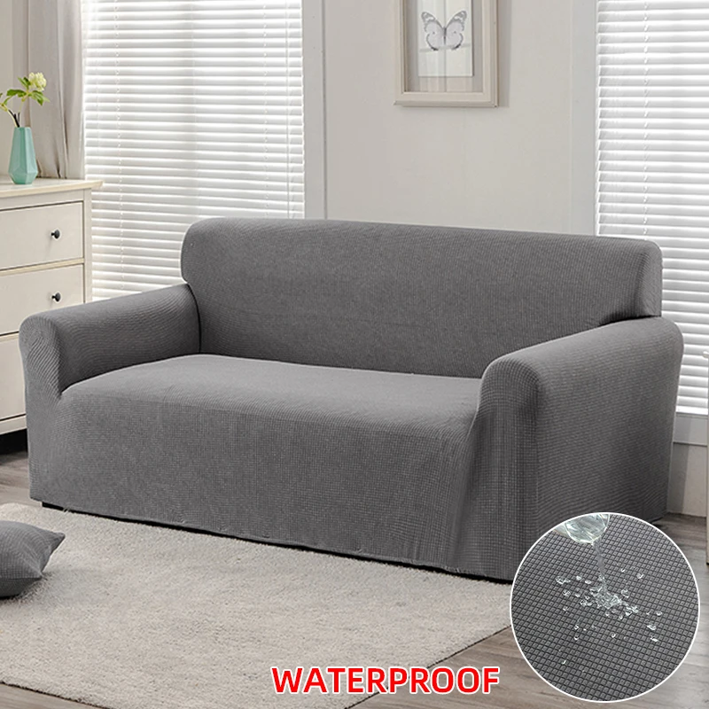 Elastic Sofa Cover for Living Room, Monochromatic, Waterproof, Corn Velvet, All Inclusive, Jacquard, Thickened, Universal 6
