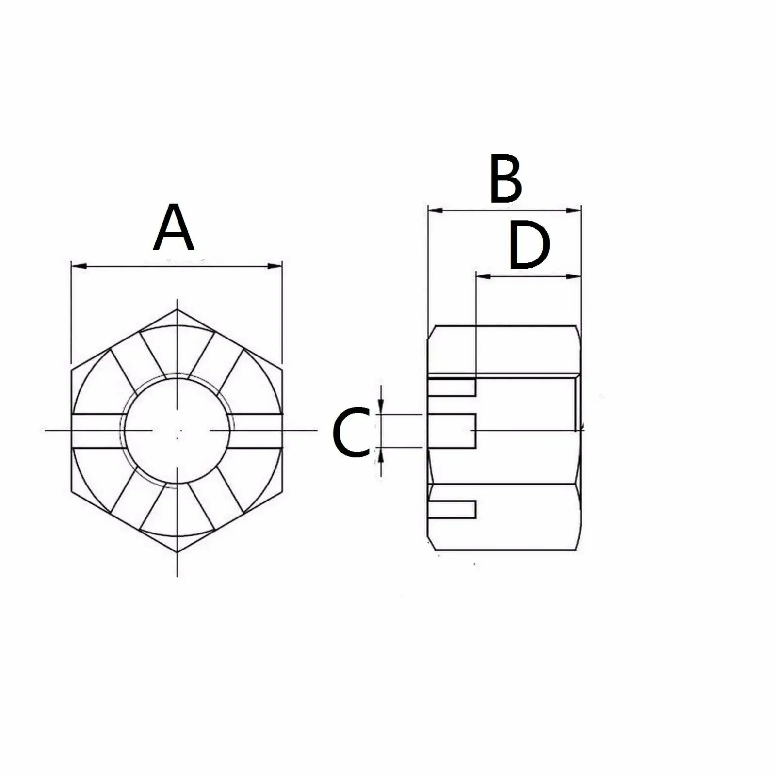 Description Picture 2 of item5/2pcs Connecting Rod Wheel Axle Hub Slotted Castle Nut Groove Hexagon Nut A2 304 Stainless Steel GB6181 M6 M8 M10 M12 M14 M16