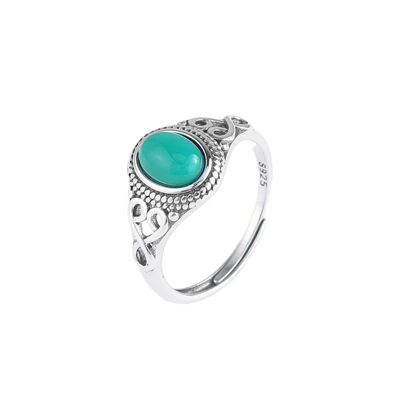 

JZ124 ZFSILVER Thai Silver 925 Fashion Hetian Jade South Red Agate Turquoise Elegant Cloud Oval Ring Women Wedding Party Jewelry
