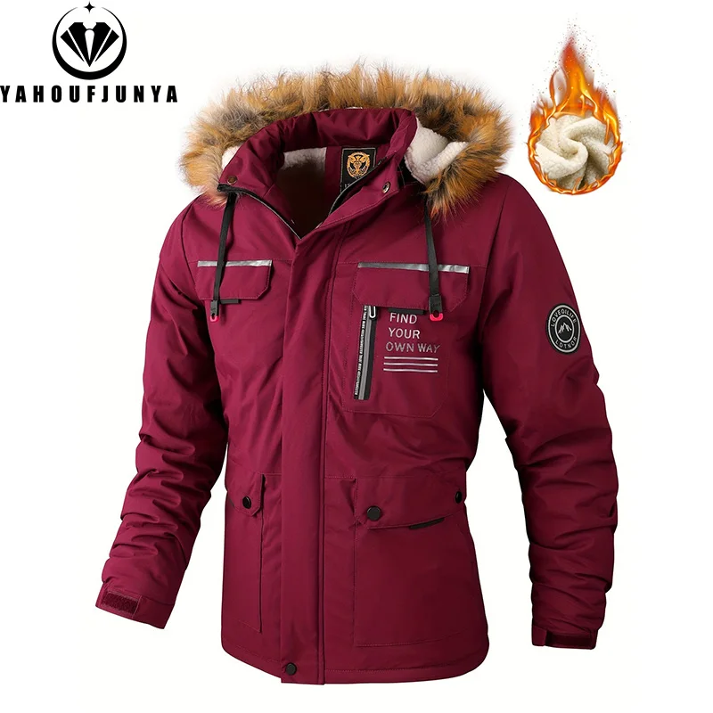 Men Winter Fleece Hooded Hiking Jacket