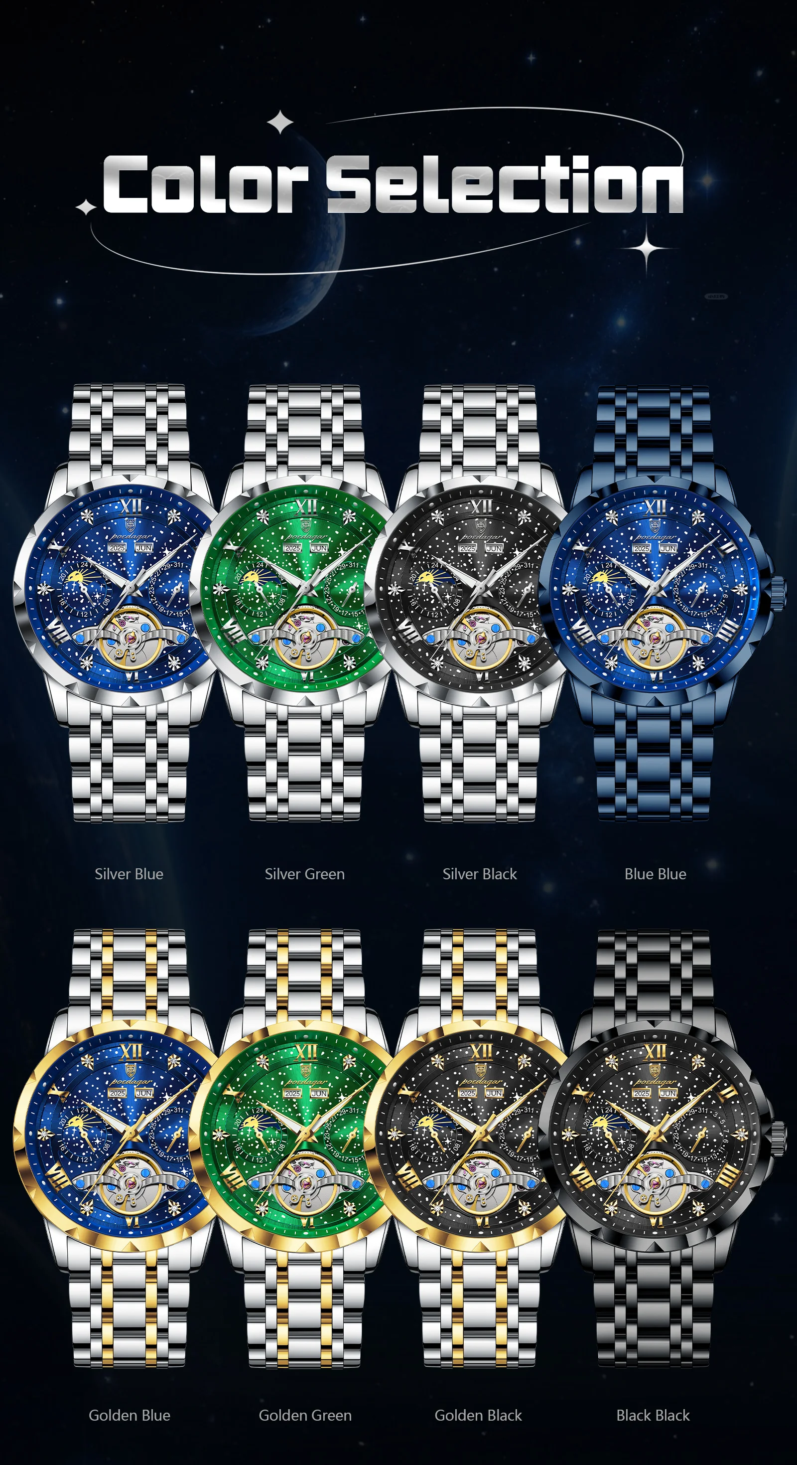 POEDAGAR Orologio da Uomo - Vista sul polso