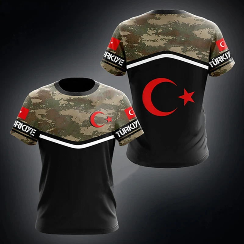 Camiseta con bandera de Turquía para hombre, sudadera con estampado de camuflaje del ejército, Jersey suelto con cuello redondo, ropa de manga corta a la moda, Tops de verano