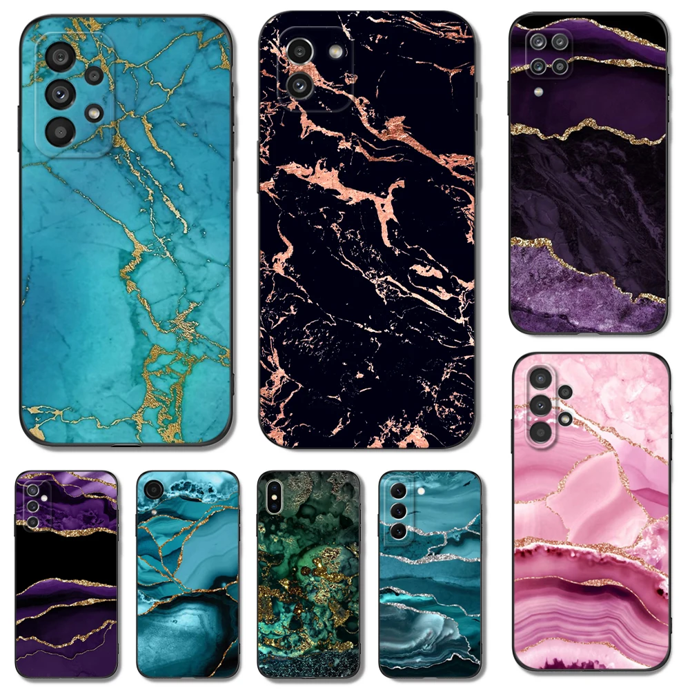 Custodia In Tpu Nero Per Samsung Galaxy S23 S22 S20 S21 Fe Plus Ultra + S10 E Lite Cover Teal Blue Gold Agate Marble