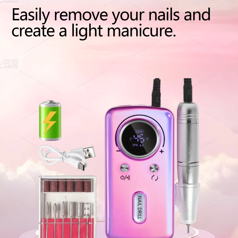 Professional 45000RPM Electric Nail Drill Rechargeable, PortableManicure Tool for Gel Polish Removal  Polishing USBPowered with