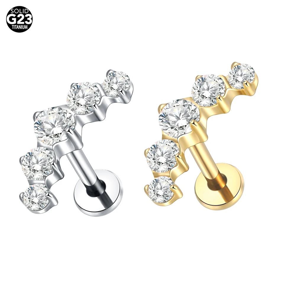 1Pc G23 Titanium Zircon Labret Lip Ring Ear Stud Ear Tragus Cartilage Helix Piercing Internal Thread Earrings for Women 16G
