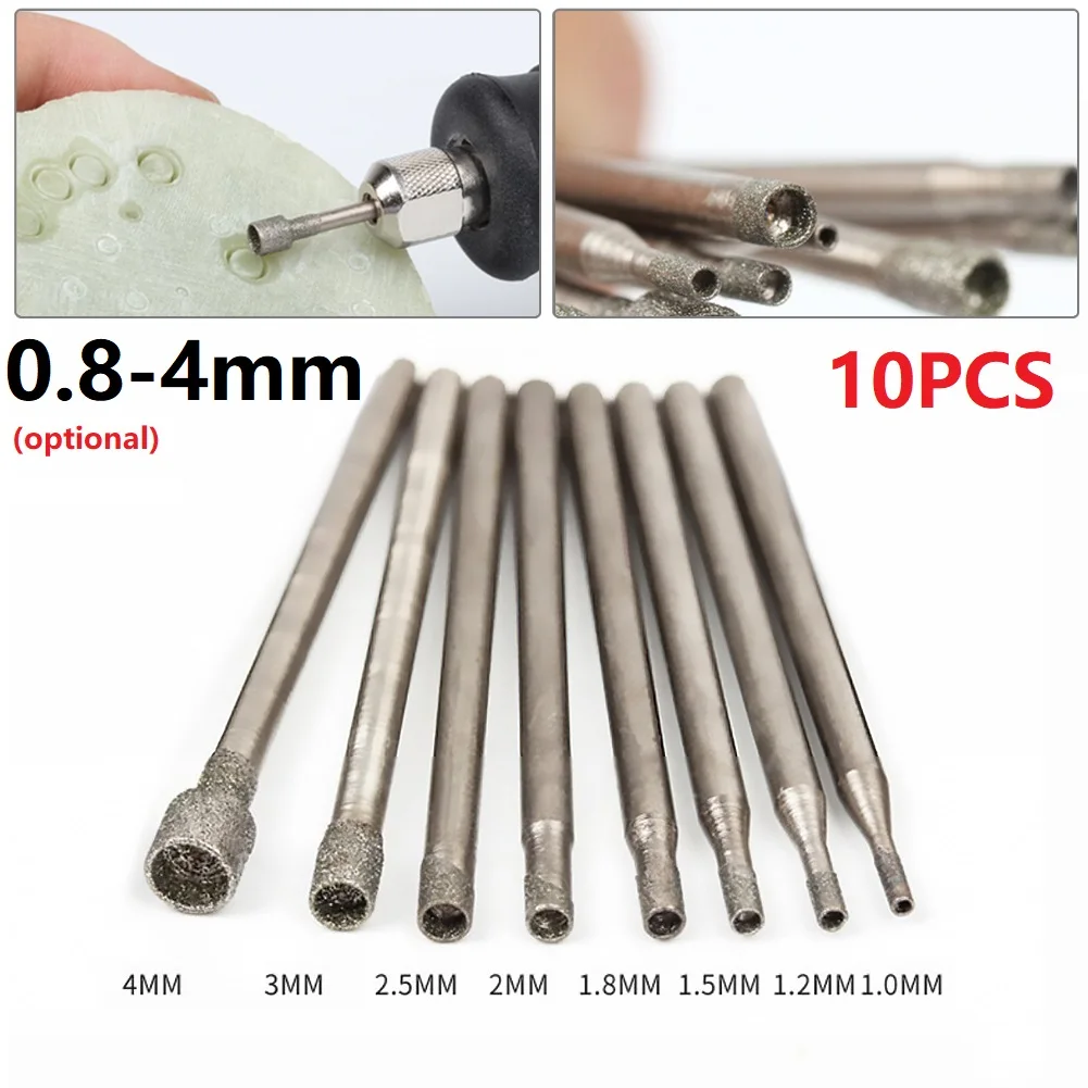 

10pcs/set Diamond Grinding Point Diamond Drilling Bits Ultralong Drilling Bits 0.8mm-4mm Jade Stone Grinding Burr