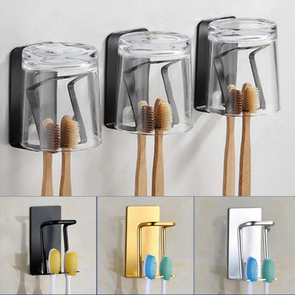 Toothpaste Storage Wall Rack Toothbrush Holder Mouthwash Cup Hanger Punch-free Aluminum Bathroom Accessories cup storage holder toothbrush cup bathroom organizer