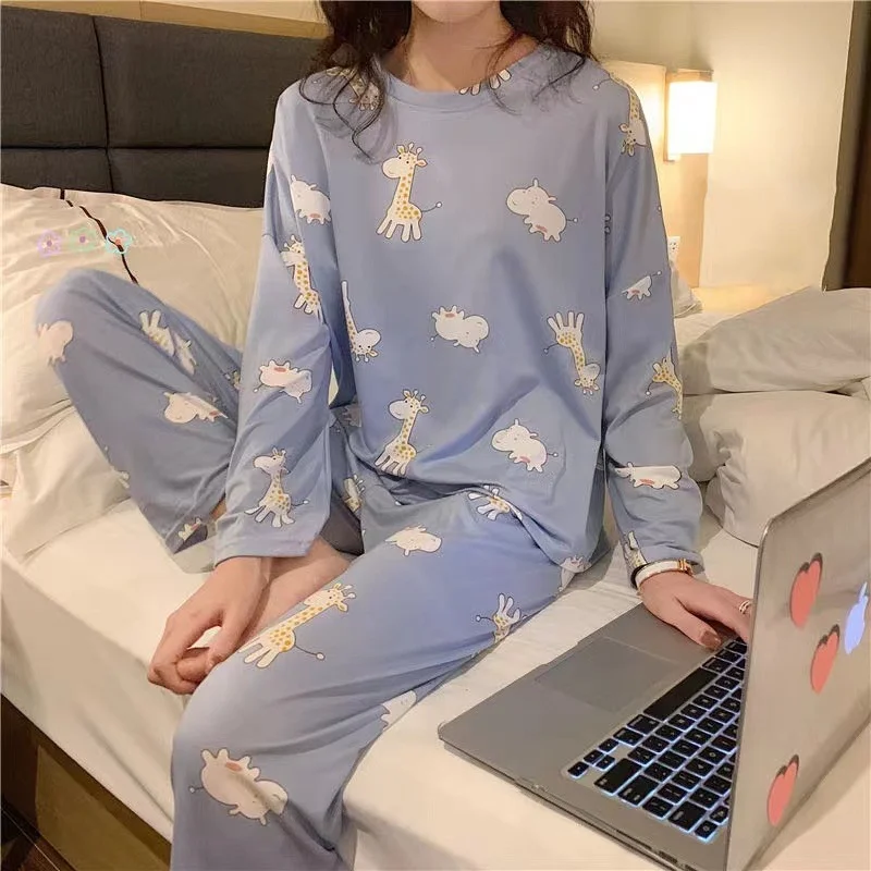 Spring Pajamas Ladies Korean Style Long-sleeved Trousers Home Service Thin Section Women's Loose Large Size Two-piece Suit